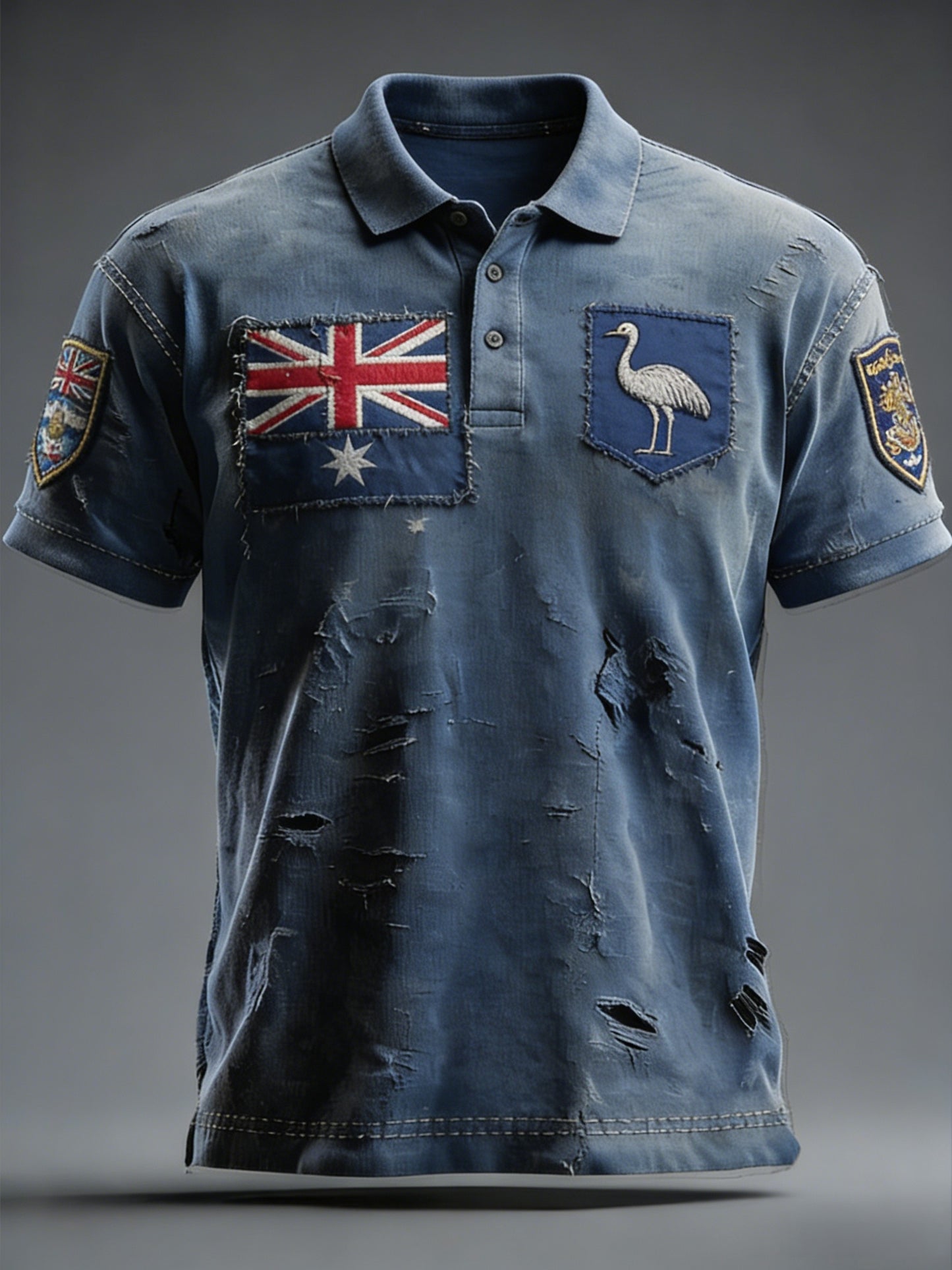 Men's Vintage Australian Flag Badge Printed Casual Short Sleeve Polo Shirt