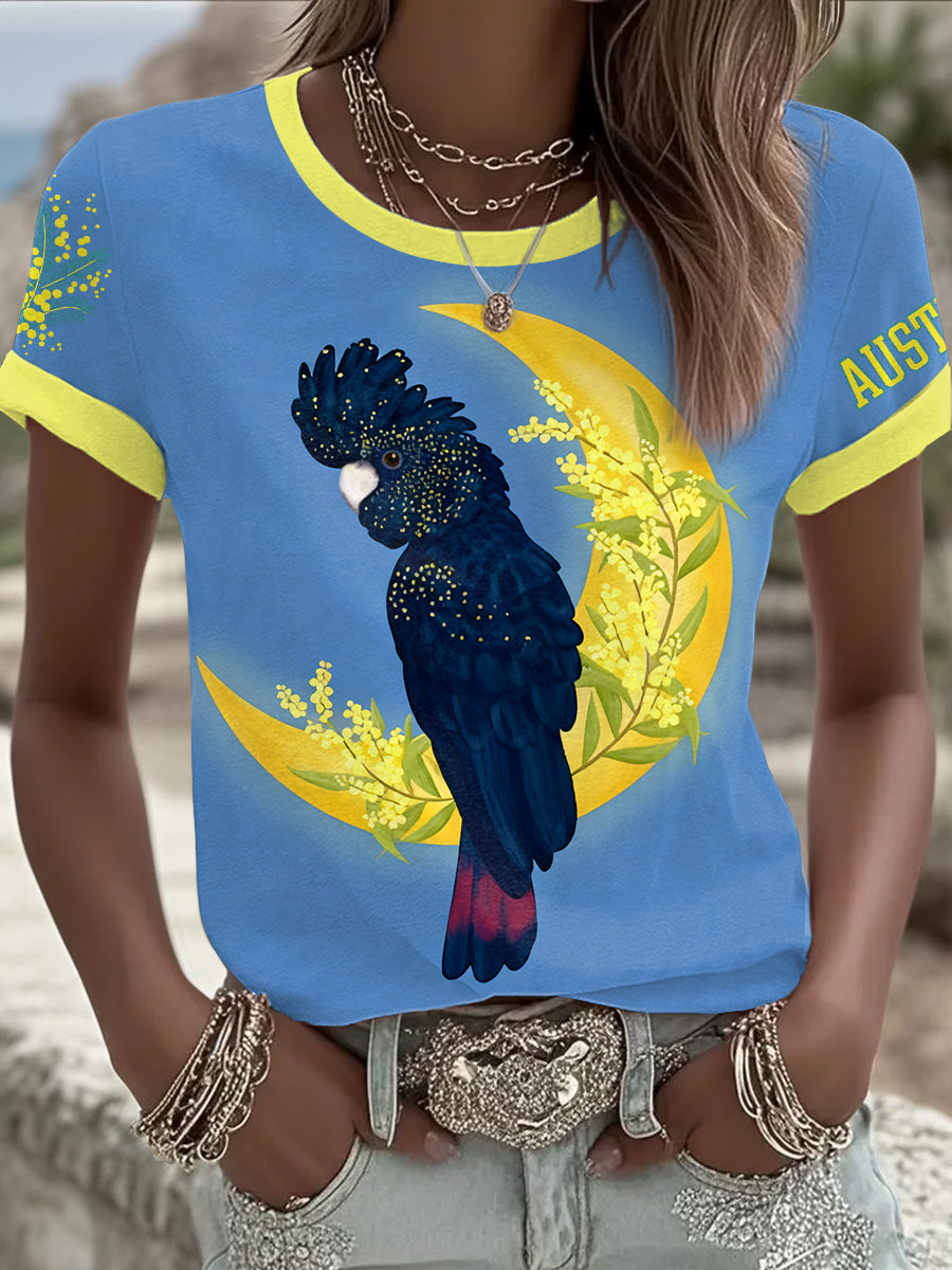 Women's AU Badge Golden Wattle RTBC Art Printed T-shirt