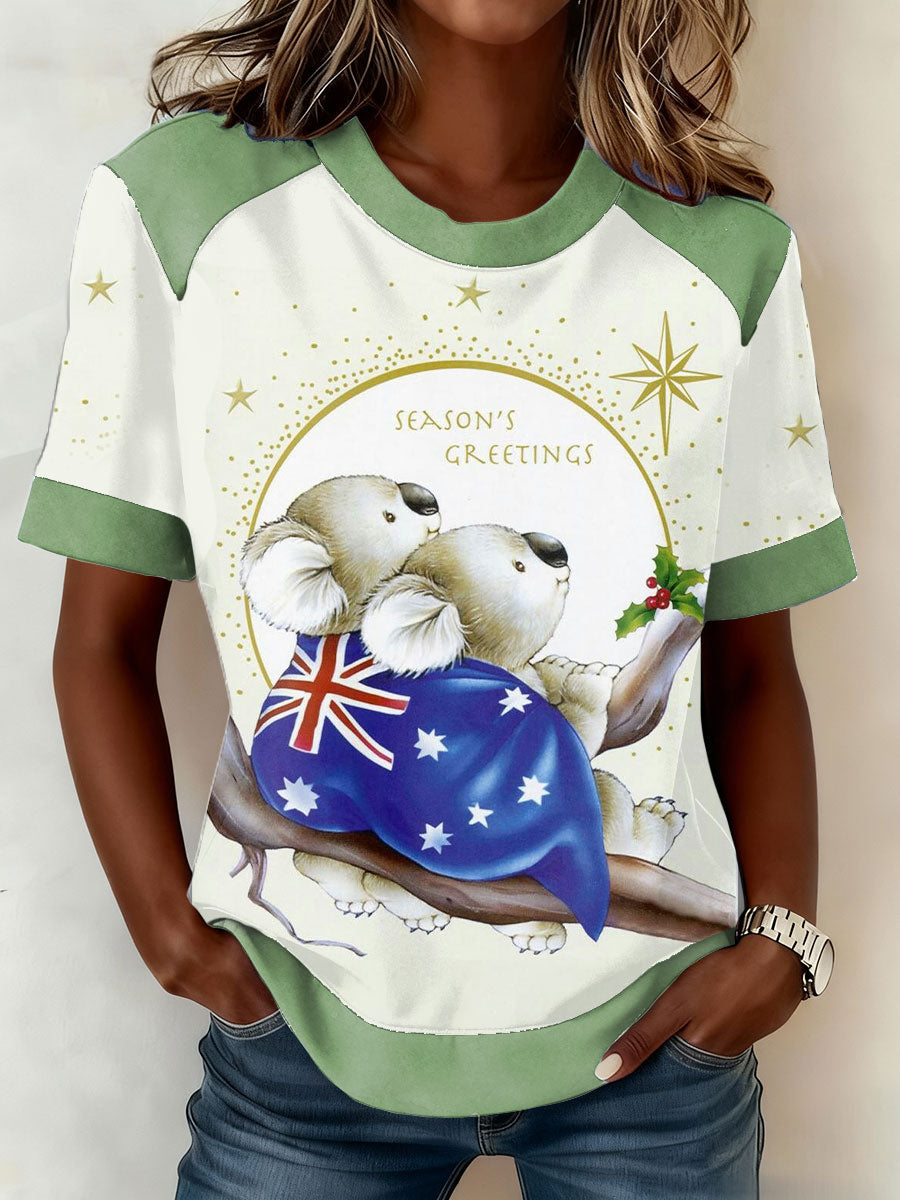 Women's AU Art Funny Koala Christmas Printed T-shirt