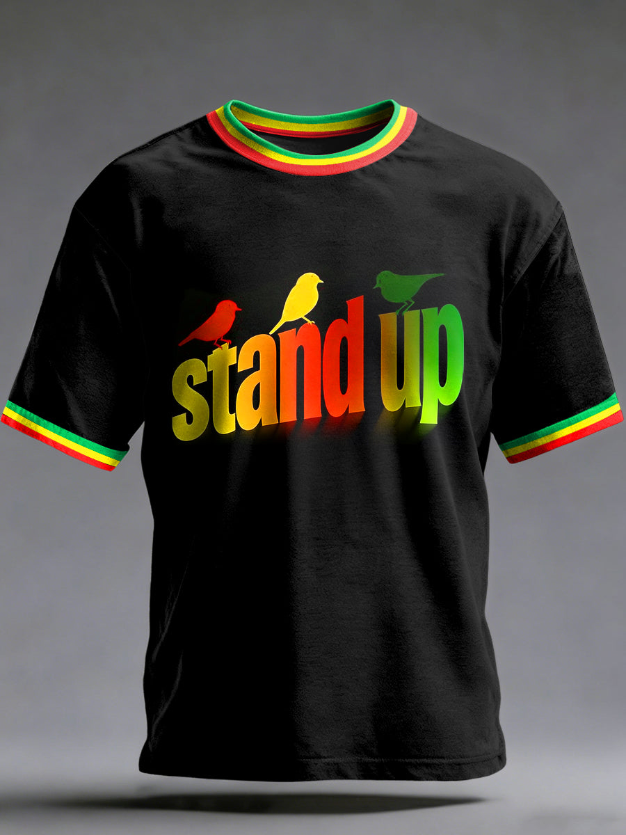 Men's Reggae Printed Vintage Fashion Loose Short Sleeve T-Shirt