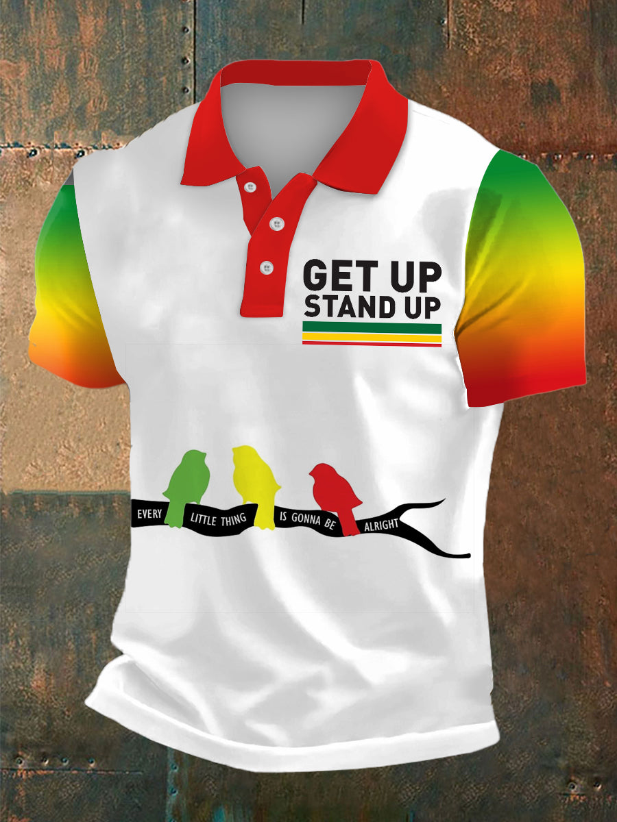 Men's Reggae Print Polo Collar Casual Short Sleeved Shirt