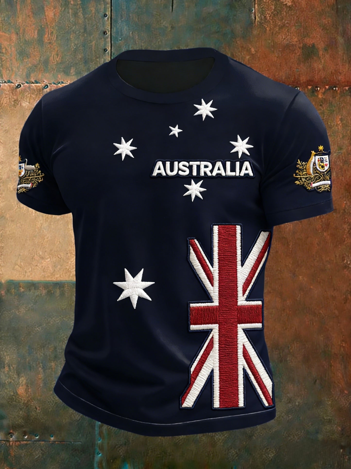 Men's Retro Happy Australia Day Flag Badge Print Casual Short-Sleeved T-Shirt