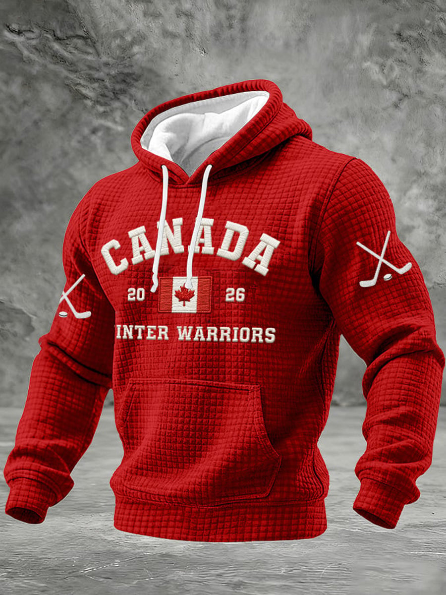 Men's Vintage Canada Hockey Printed Casual Hoodie