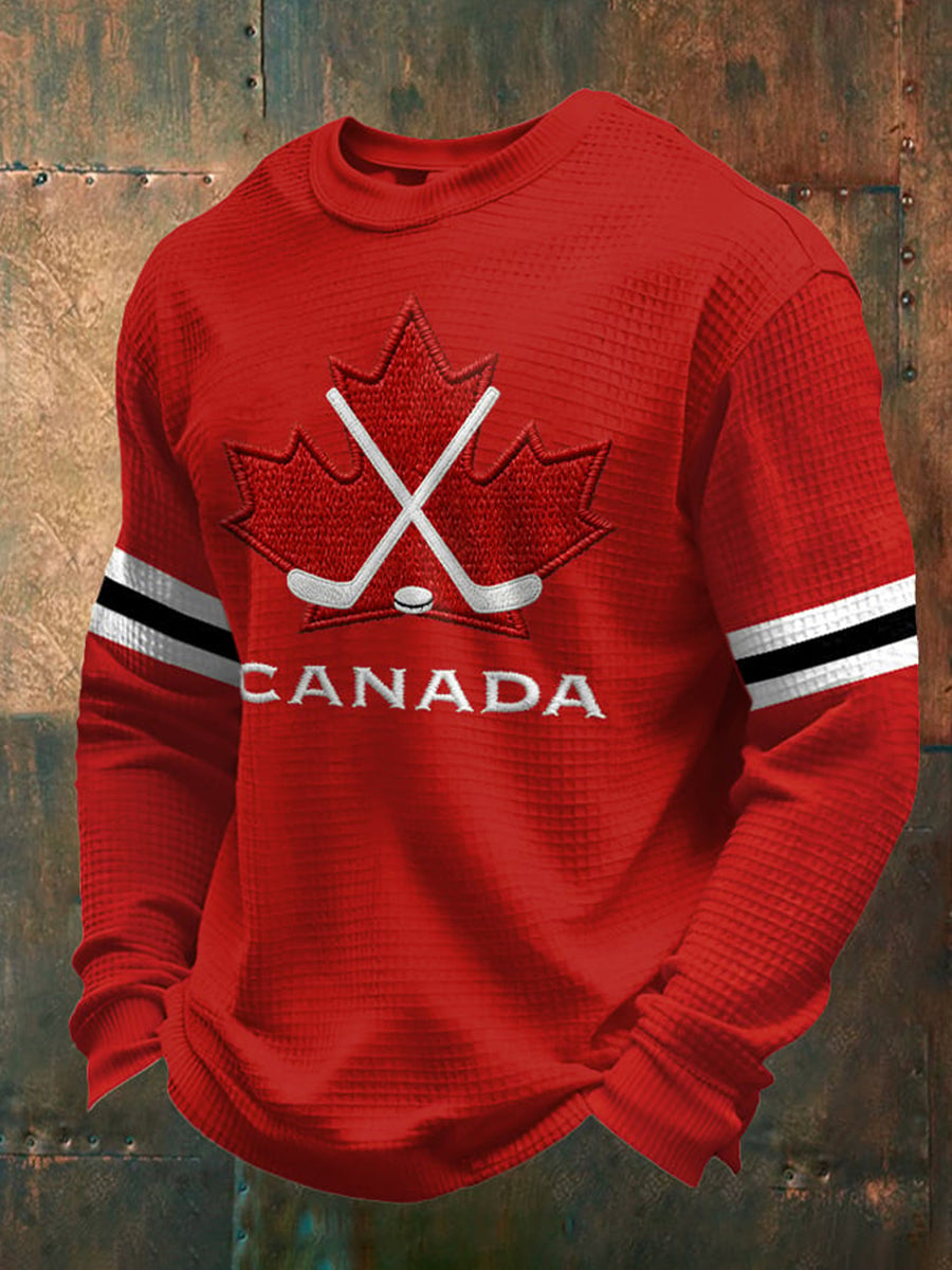 Men's Vintage Canada Hockey Printed Casual Top