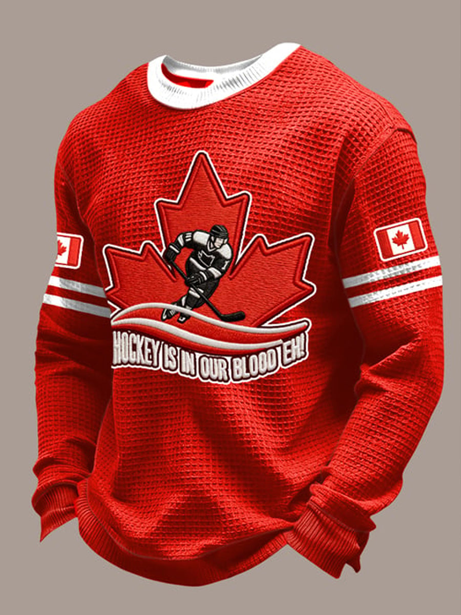 Men's Canadian Hockey Print Casual Long-Sleeved Top