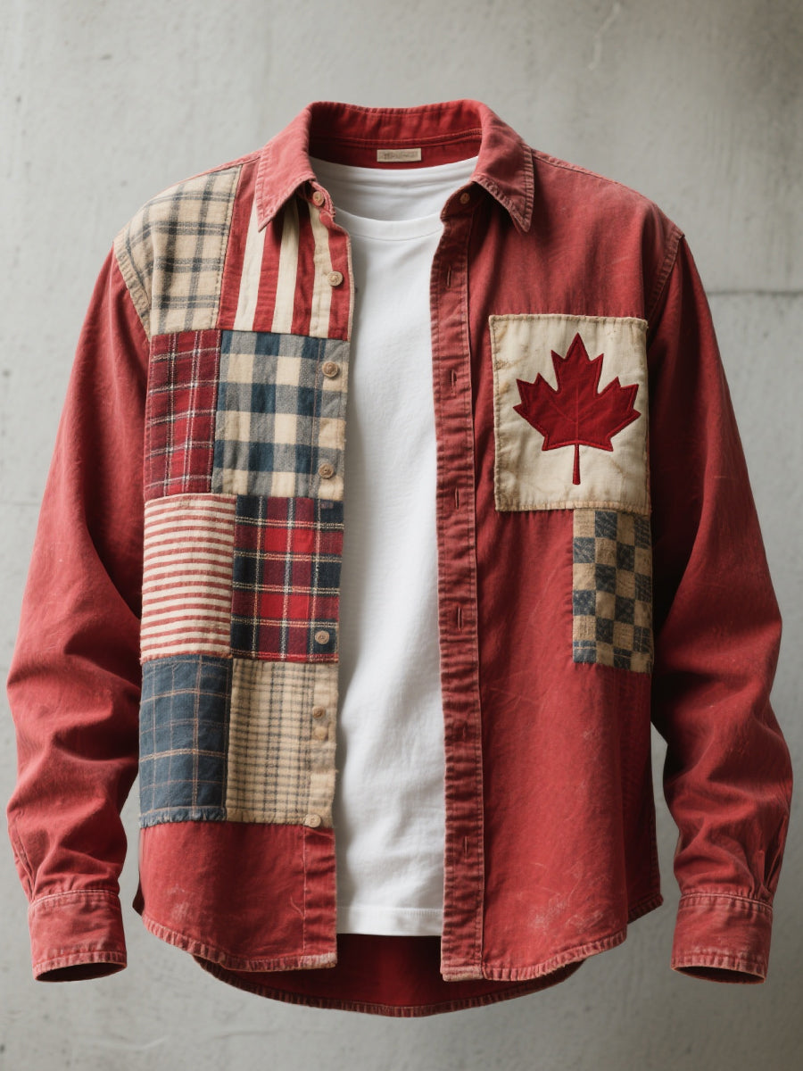 Men's Canadian Flag Inspired Patchwork Art Shirt