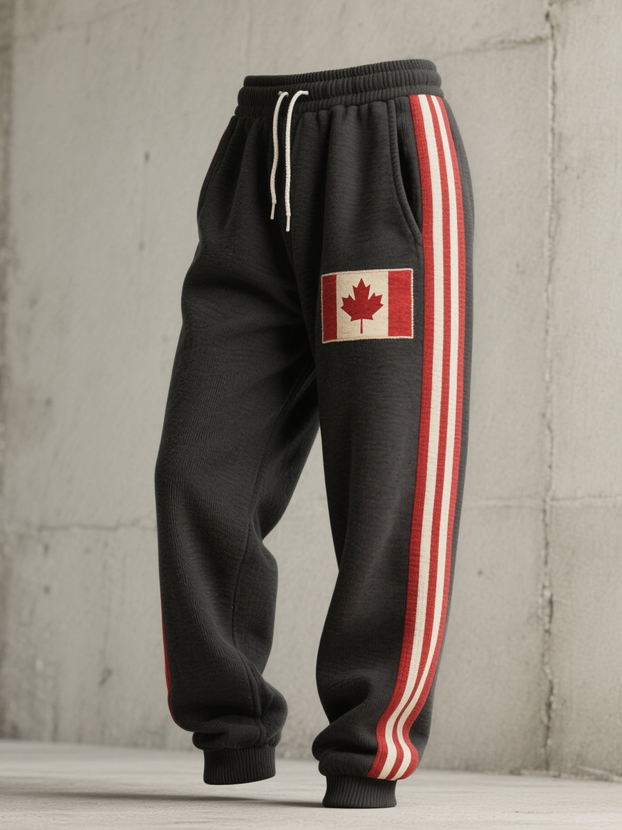 Men's Canadian Flag Embroidered Casual Pants