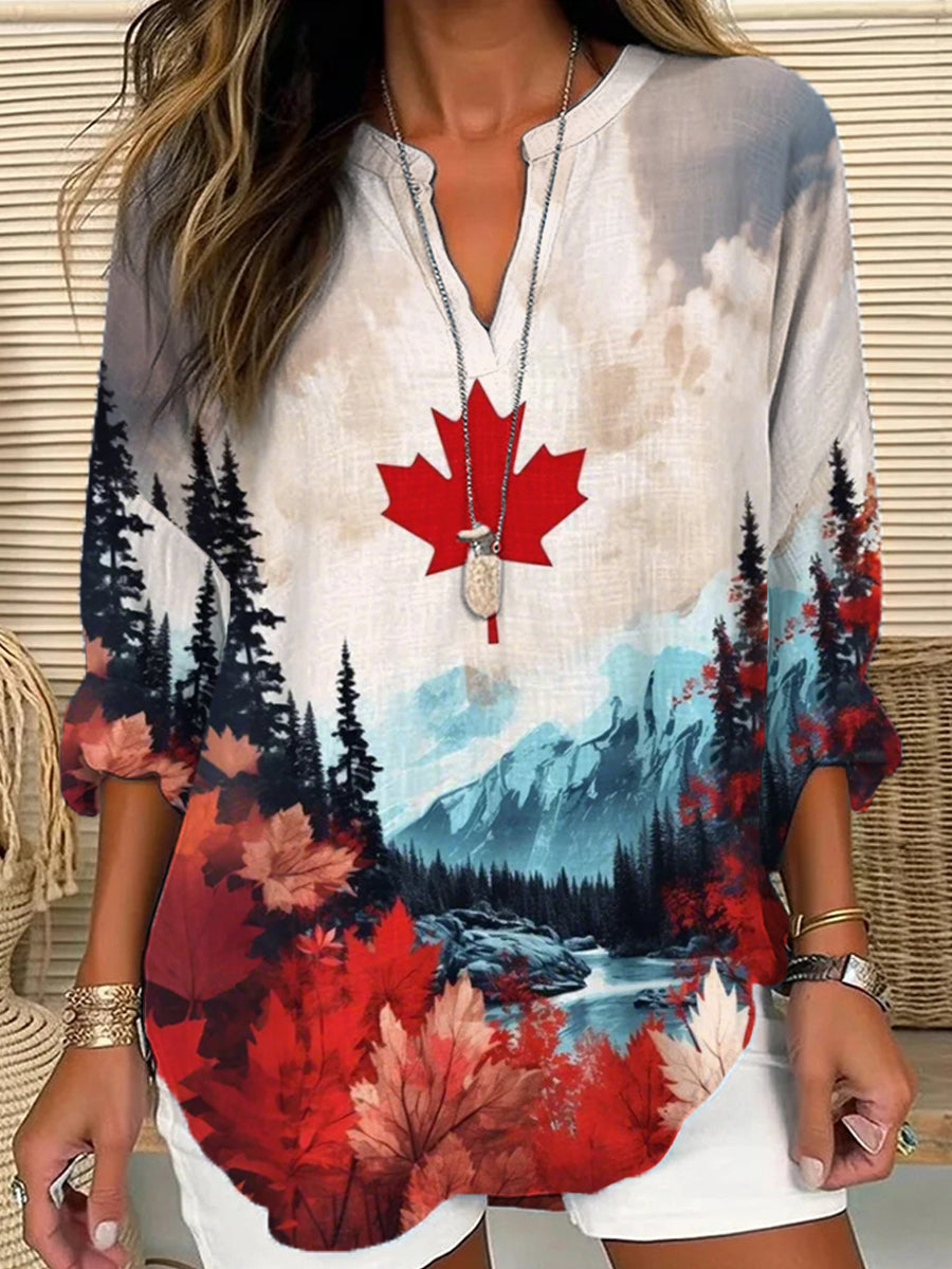 Women's Canadian Maple Leaf Nature Landscape Print Casual Shirt