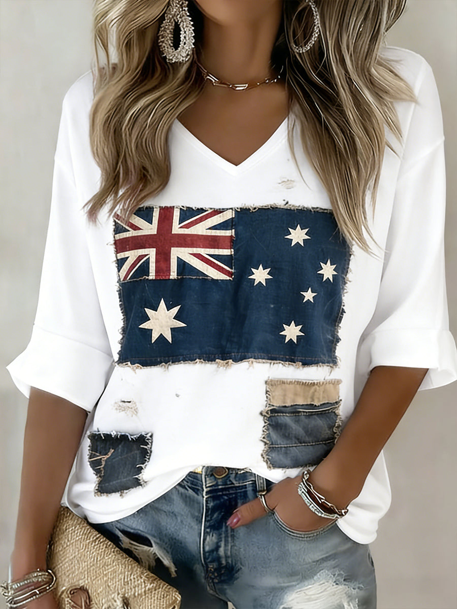 Women's Vintage Australian Holiday Casual Comfortable V-Neck Top