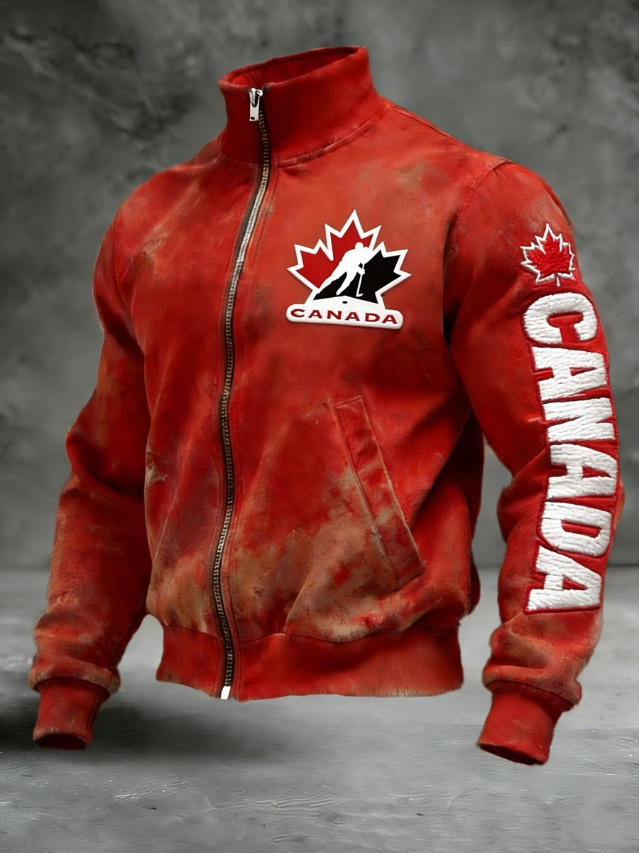 Men's vintage Canadian ice hockey print jacket