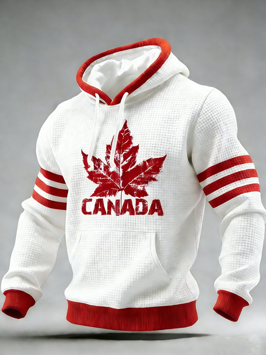 Men's Vintage Canadian Ice Hockey Print Long-Sleeved Hoodie