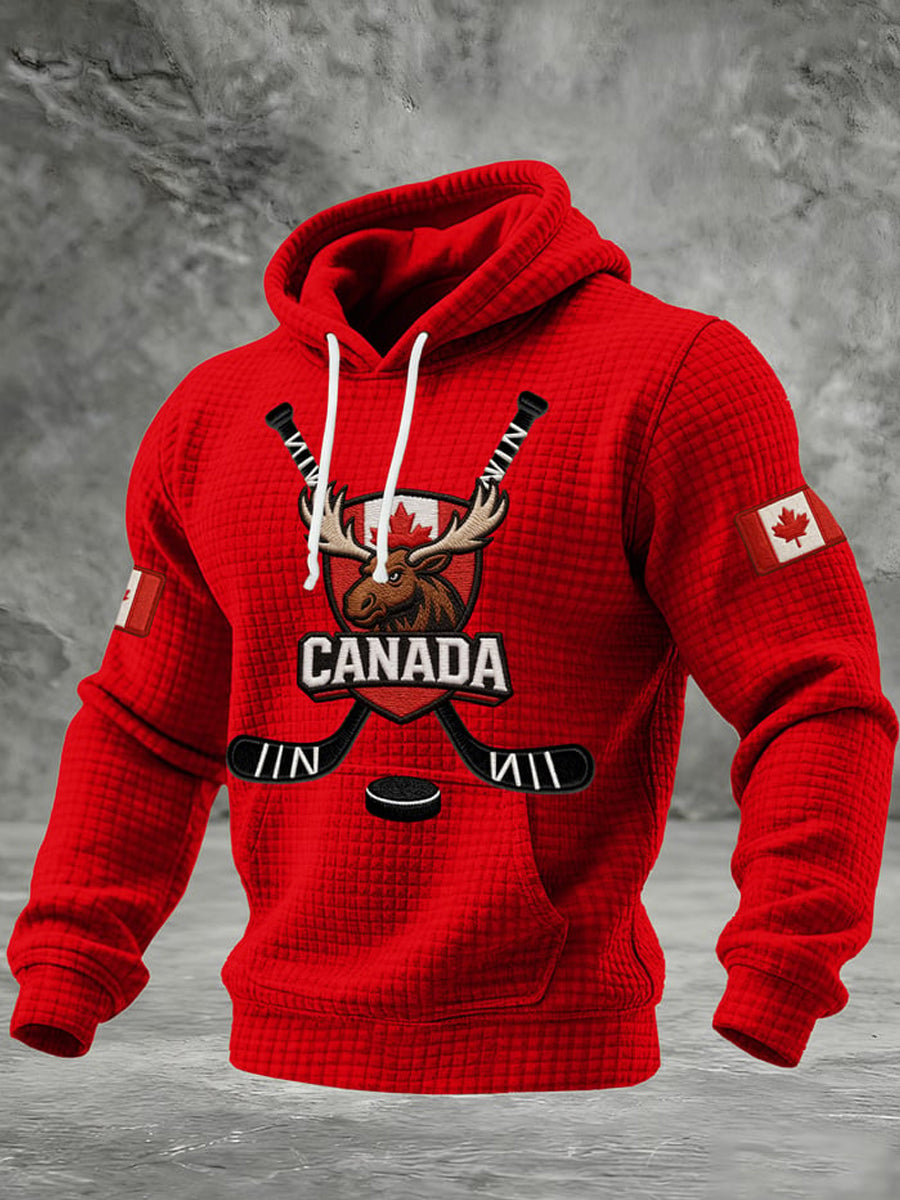 Men's Vintage Canada Hockey Printed Casual Hoodie