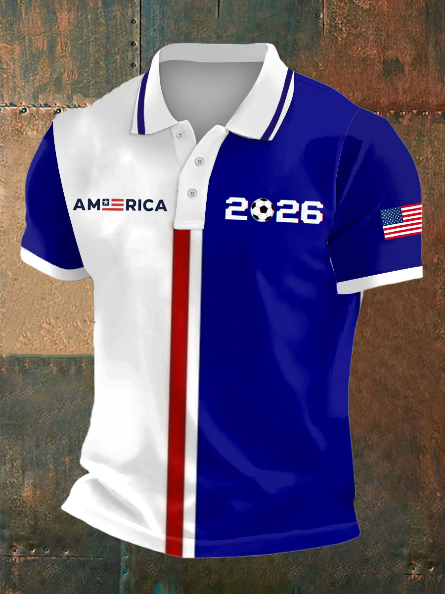 Men's World Cup USA Print Polo Collar Casual Short Sleeved Shirt