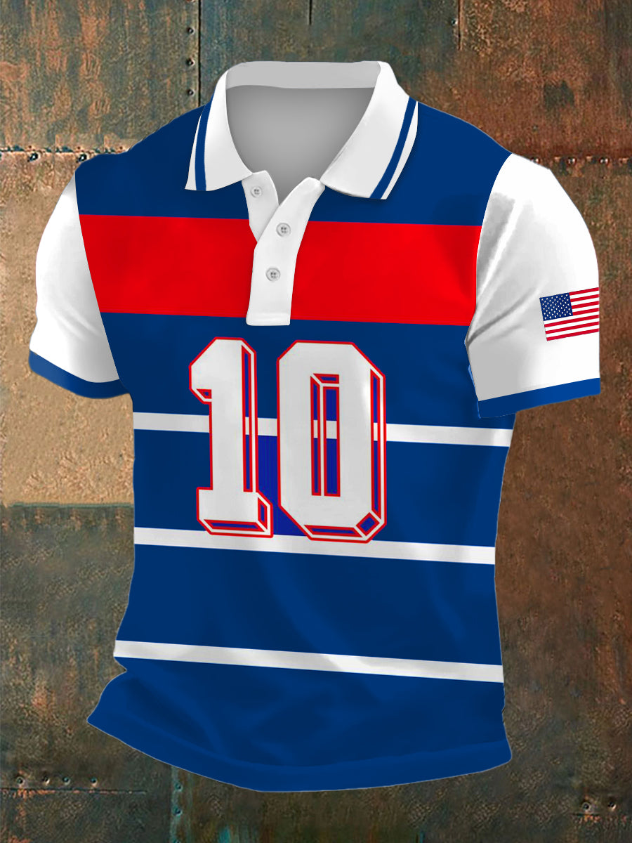 Men's World Cup USA Print Polo Collar Casual Short Sleeved Shirt