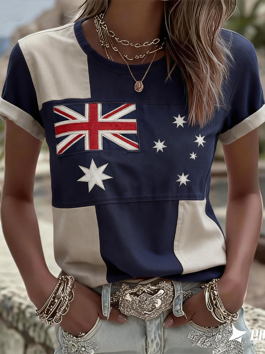 Women's Australian patchwork style print short-sleeved T-shirt