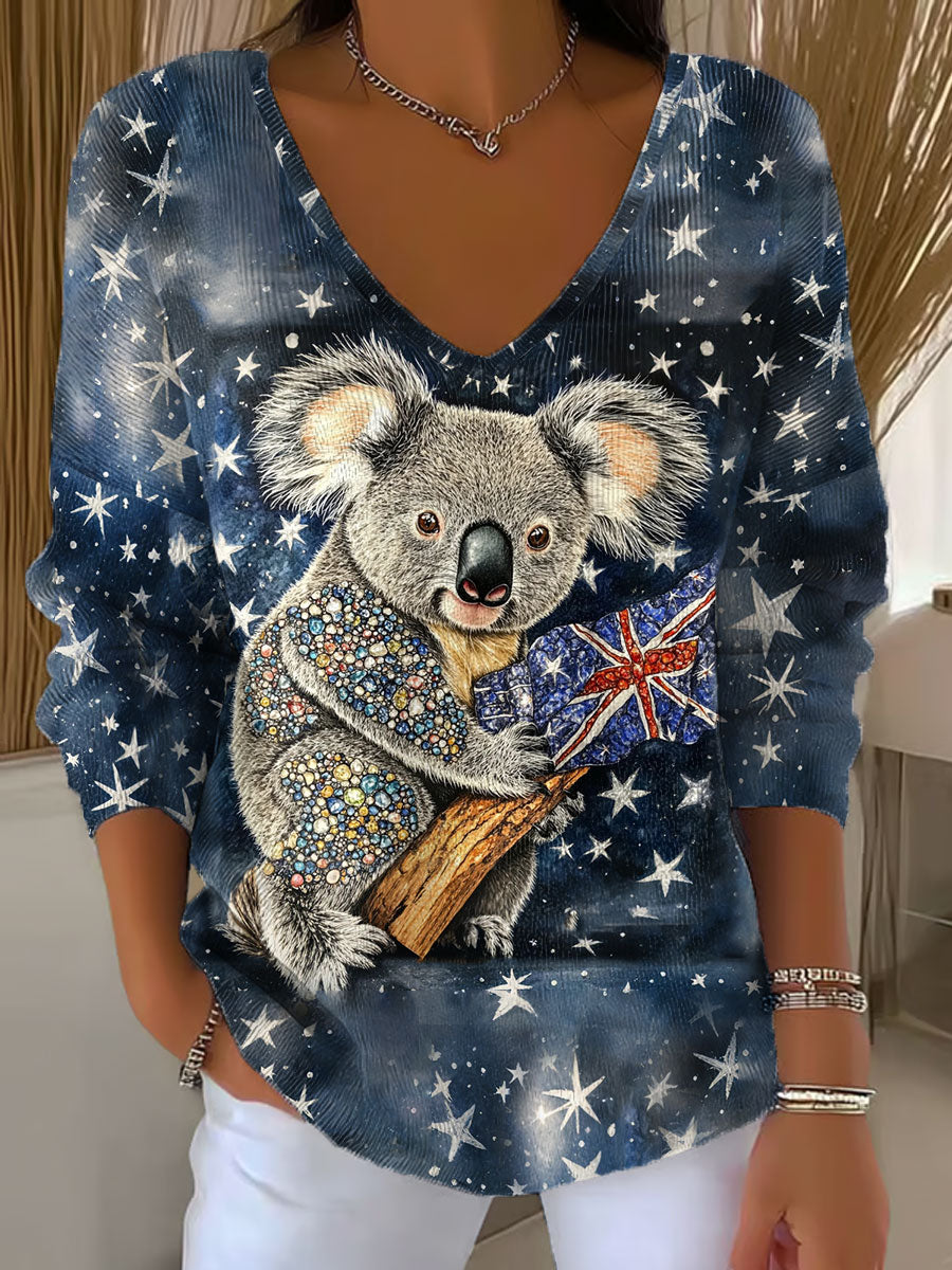 Women's AU Flag Art Koala Printed Tops