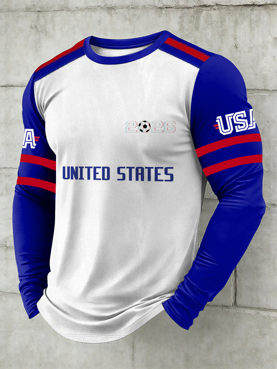 Men's World Cup USA Printed Long Sleeved Round Neck T-shirt