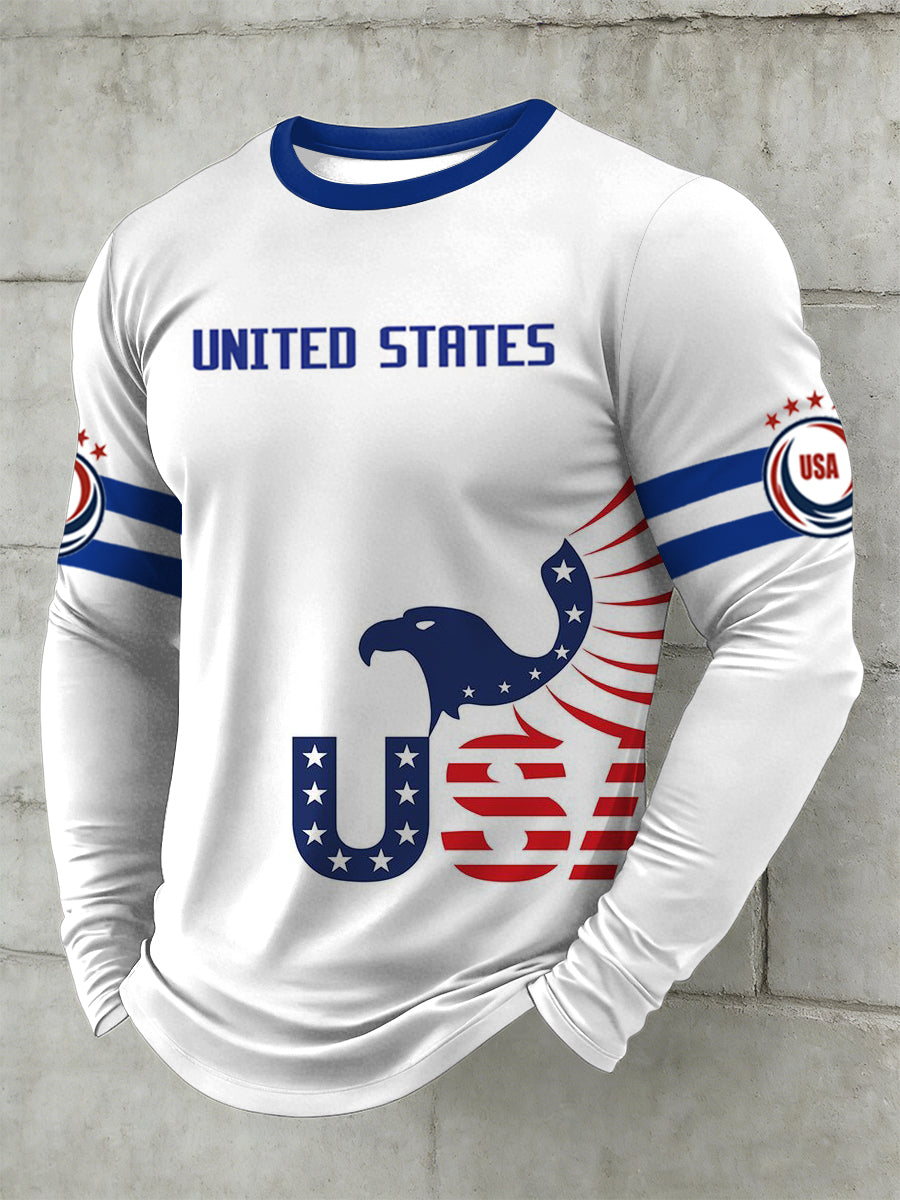 Men's World Cup USA Printed Long Sleeved Round Neck T-shirt