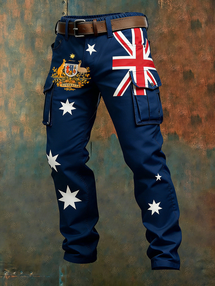 Men's Vintage Australian Flag Art Print Business Casual Work Pants