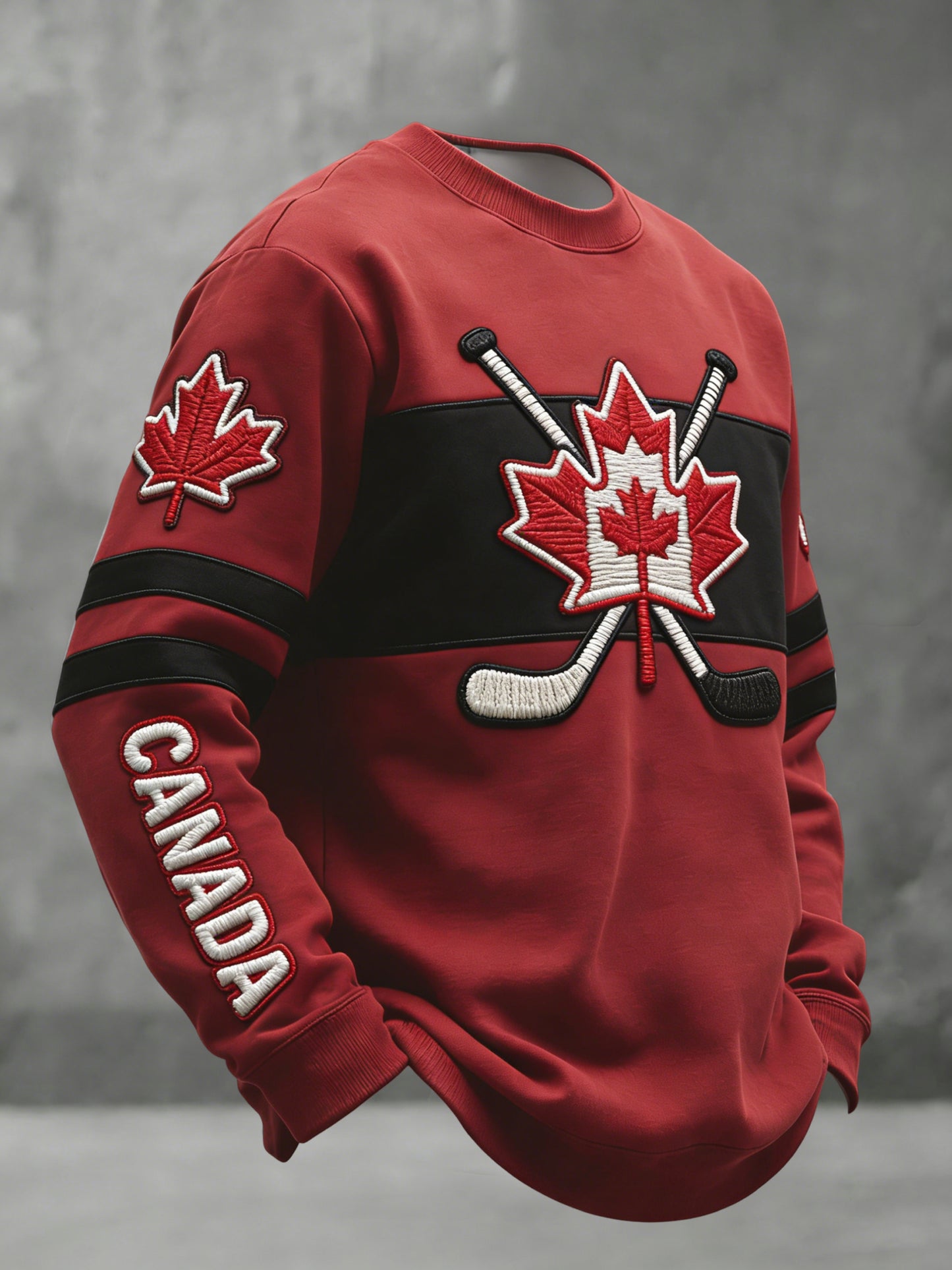 Men's Vintage Canadian Hockey Maple Leaf Casual Crewneck Sweatshirt