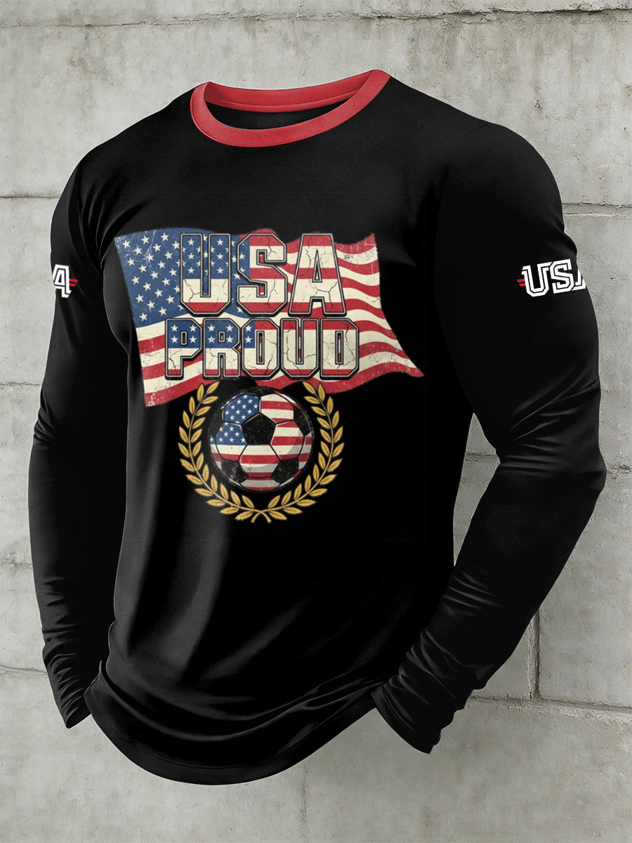 Men's World Cup USA Printed Long Sleeved Round Neck T-shirt