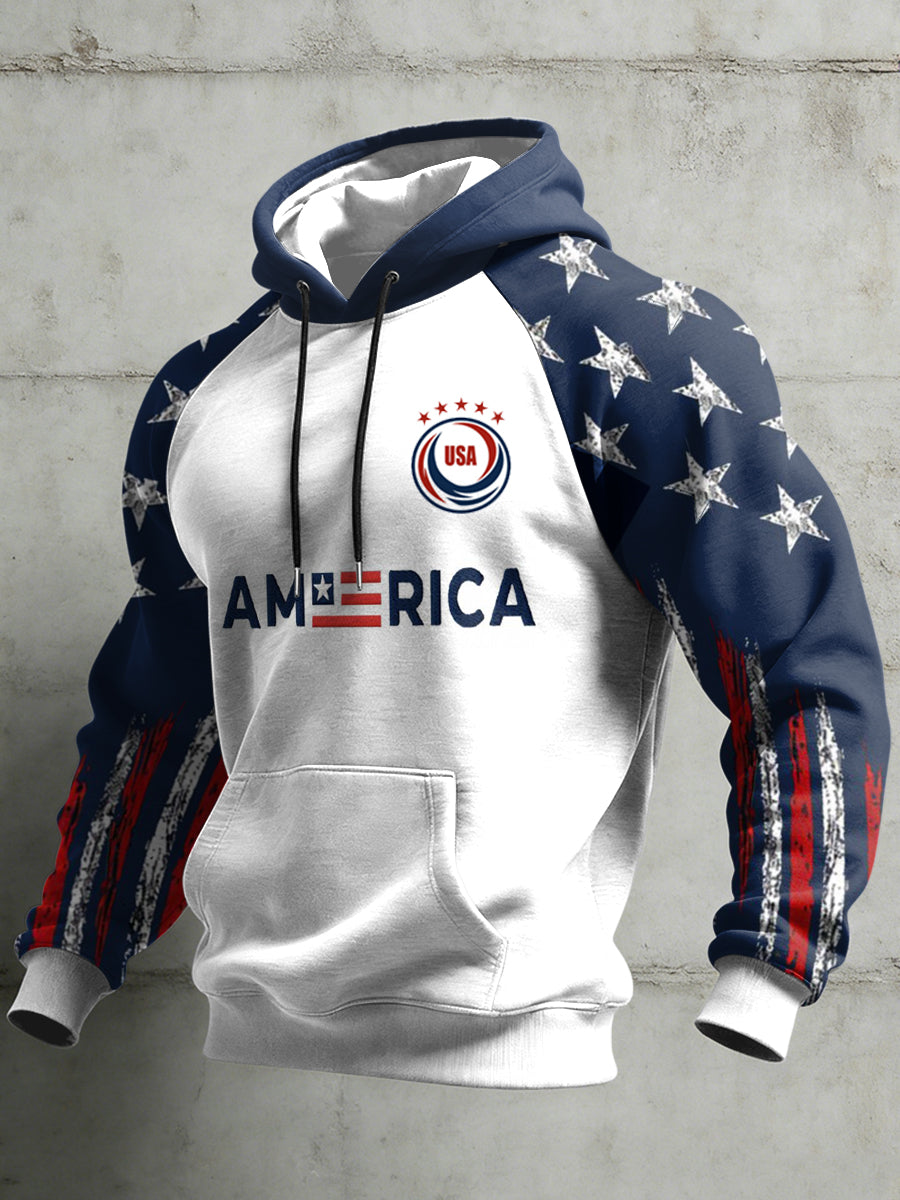 Men's World Cup US Printed Shoulder Hooded Long Sleeved Sweatshirt