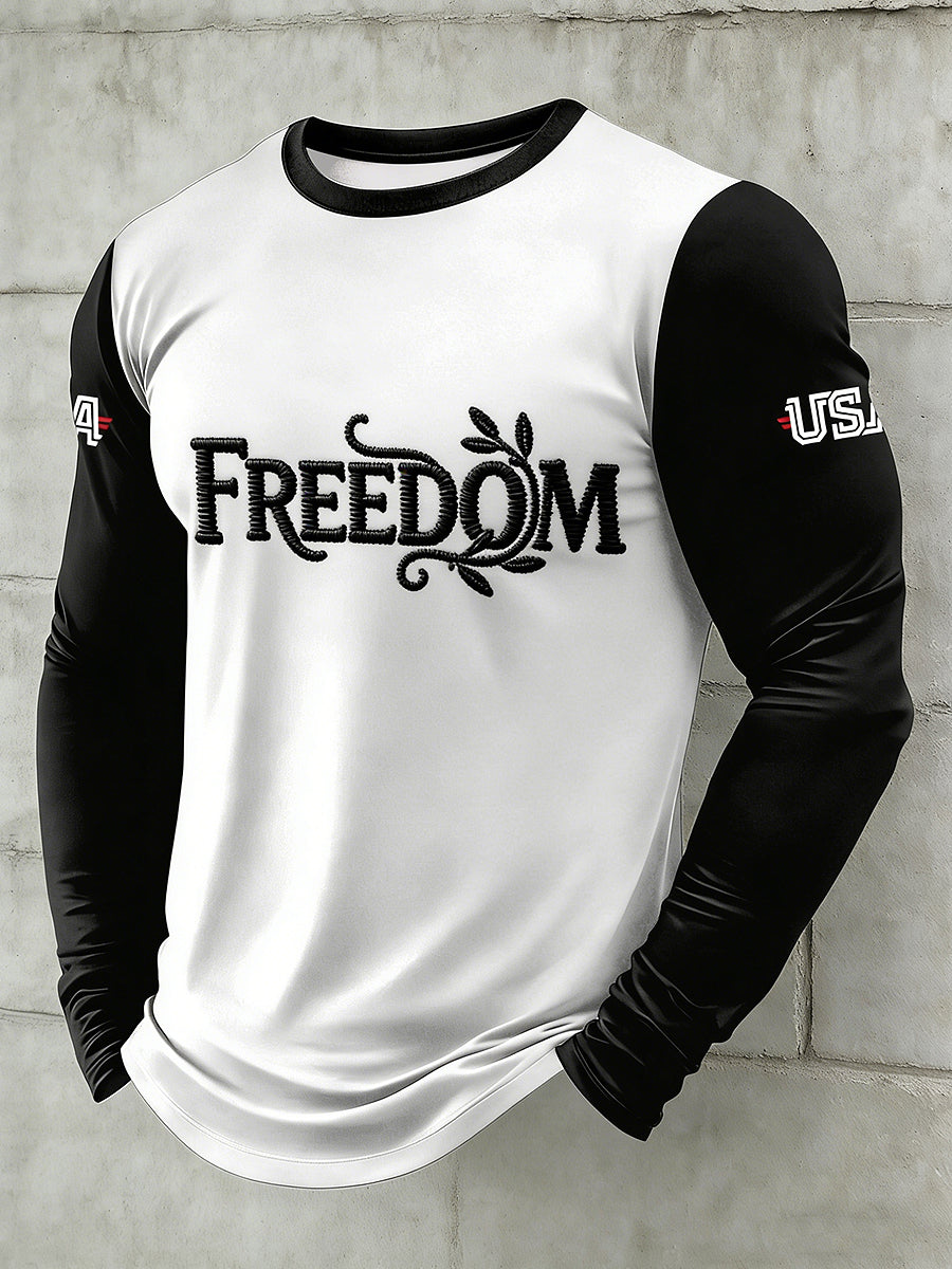 Men's Freedom USA Printed Long Sleeved Round Neck T-shirt