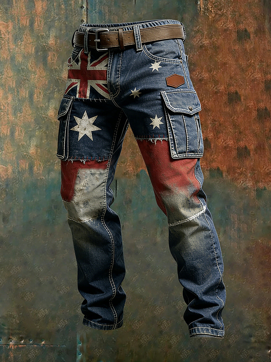 Men's Vintage Australian Flag Art Print Business Casual Work Pants