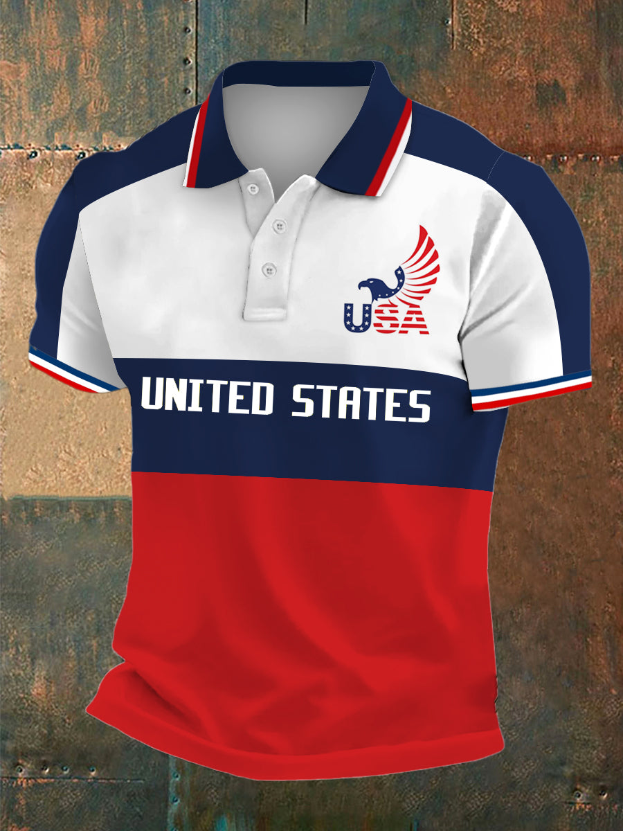 Men's World Cup USA Print Polo Collar Casual Short Sleeved Shirt