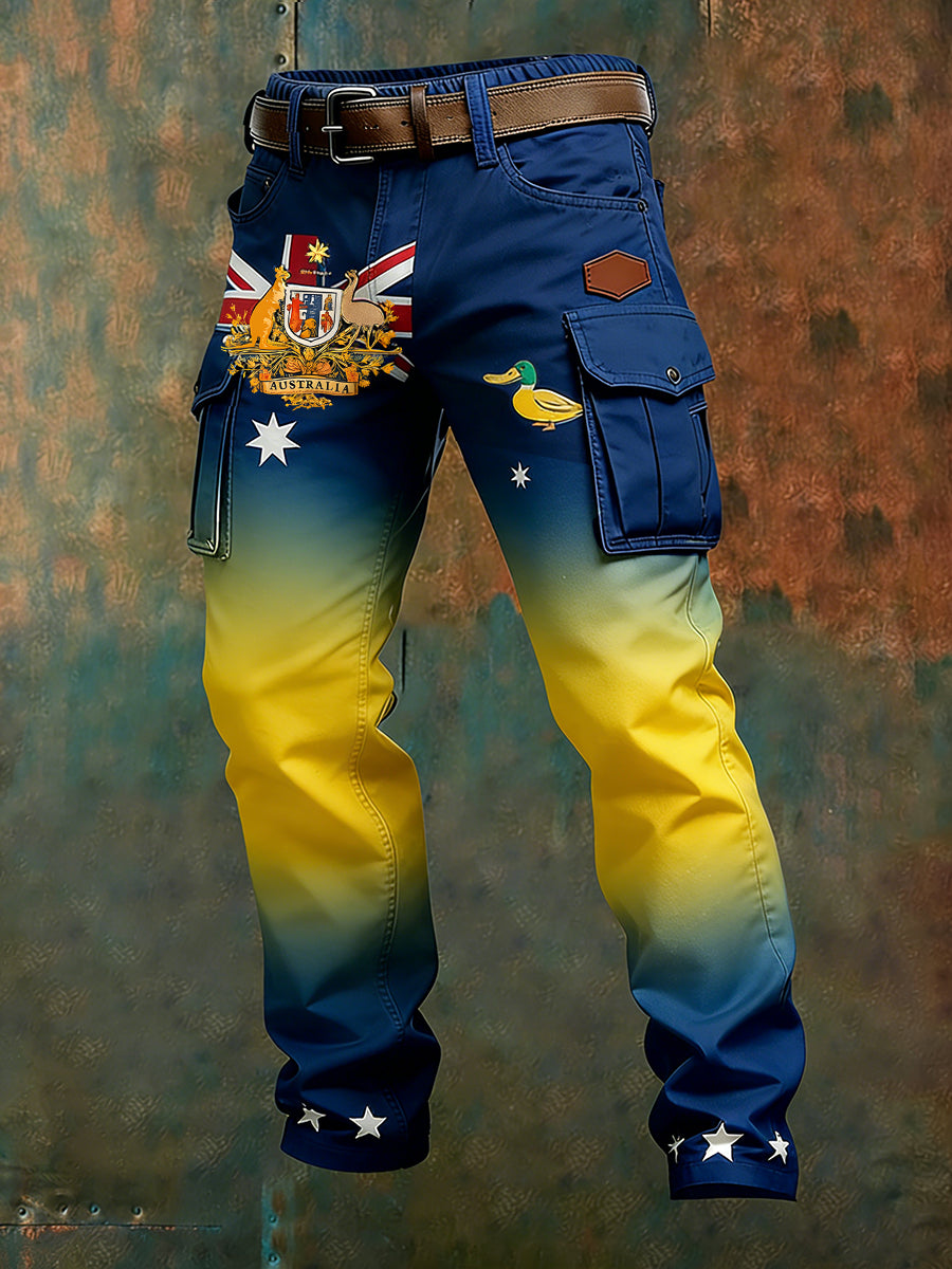 Men's Vintage Australian Flag Art Print Business Casual Work Pants