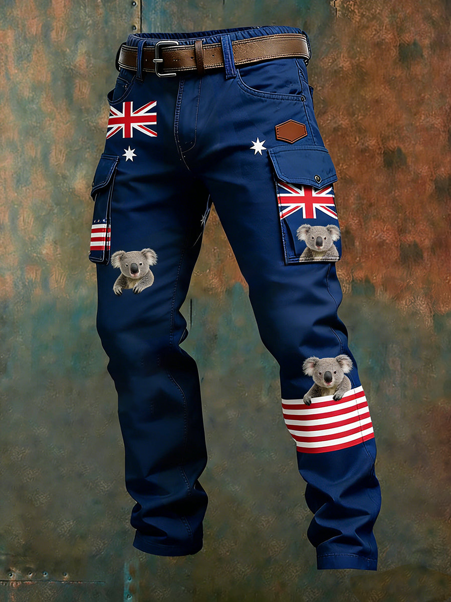 Men's Vintage Australian Flag Art Print Business Casual Work Pants