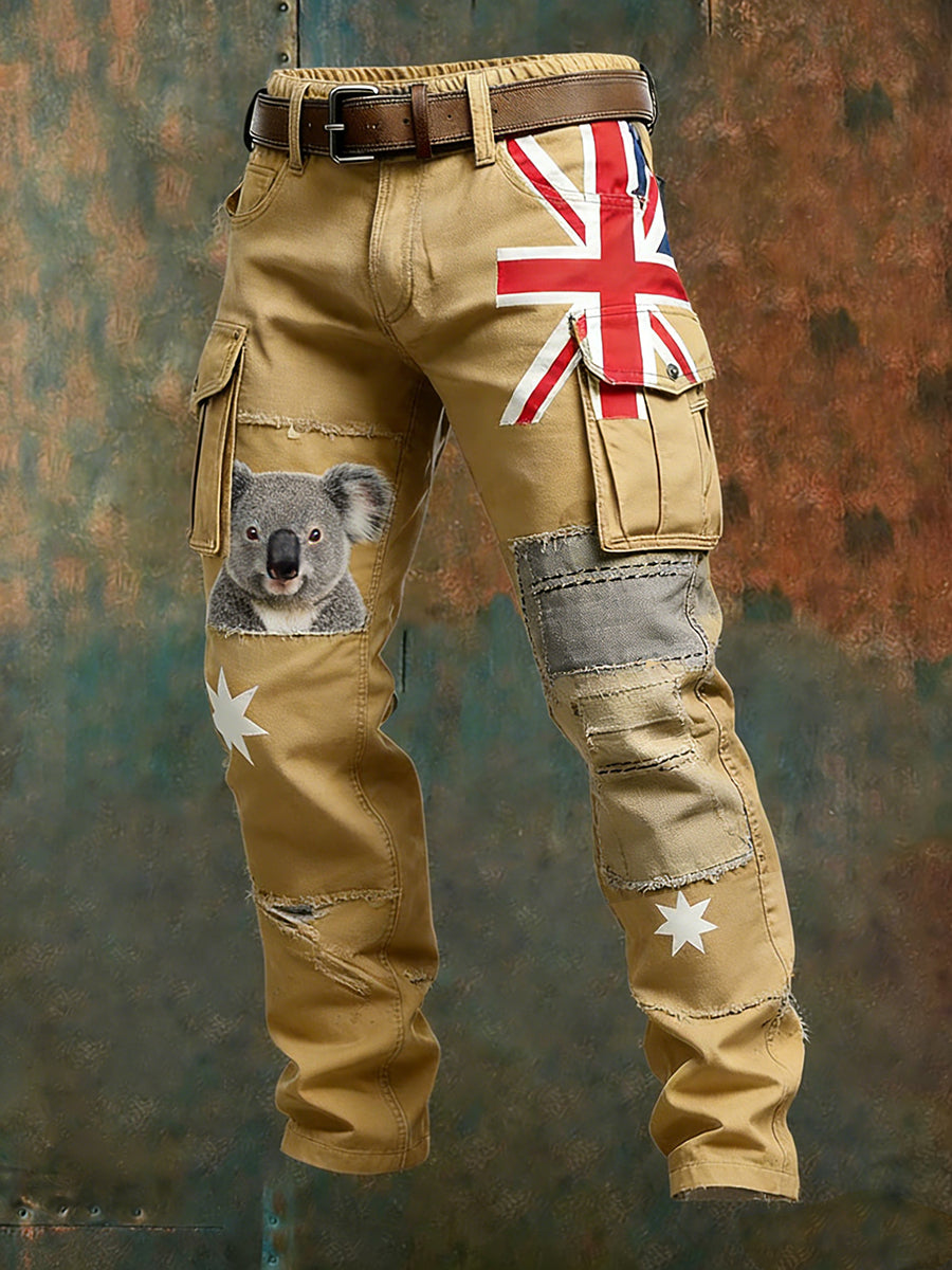Men's Vintage Australian Flag Art Print Business Casual Work Pants