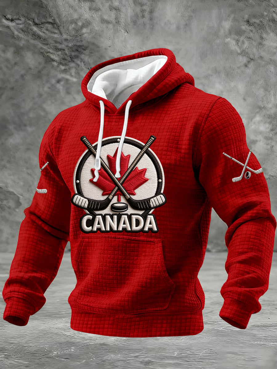 Retro Canadian Hockey Maple Leaf Casual Waffle Hoodie