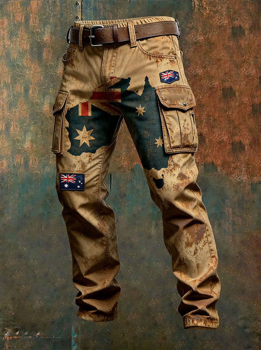 Men's Vintage Australian Flag Art Print Business Casual Work Pants