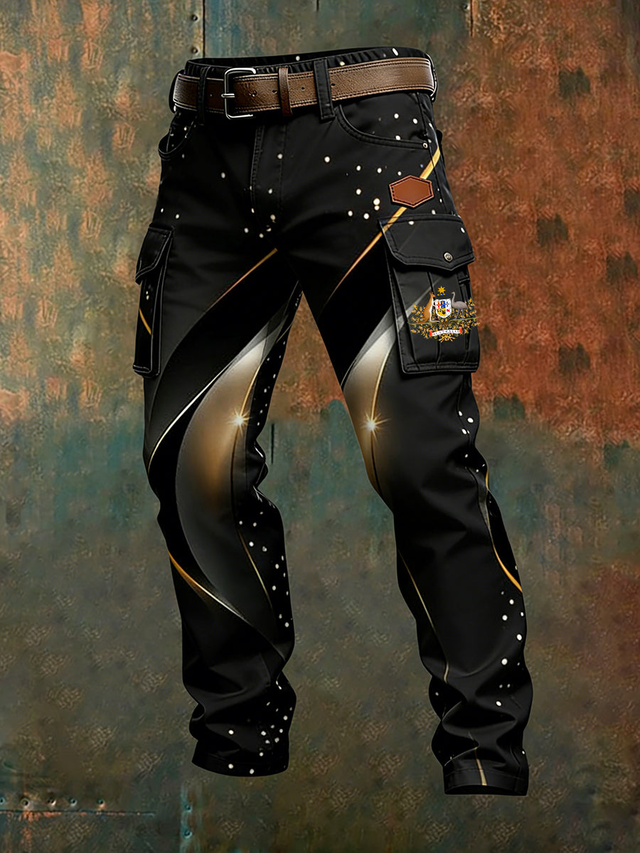 Men's Vintage Australian Flag Art Print Business Casual Work Pants