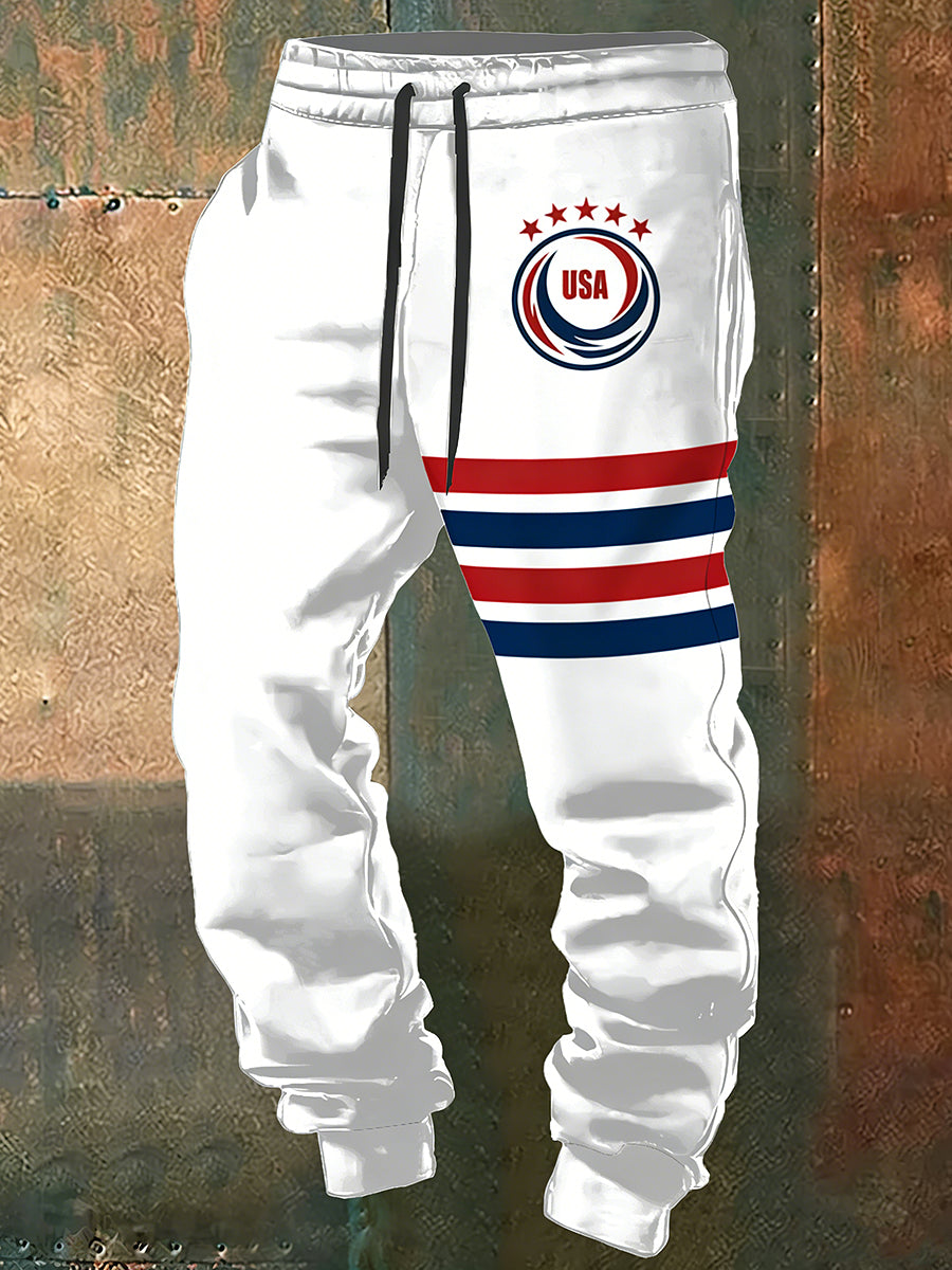 Men's USA Printed Drawstring Sports Pants