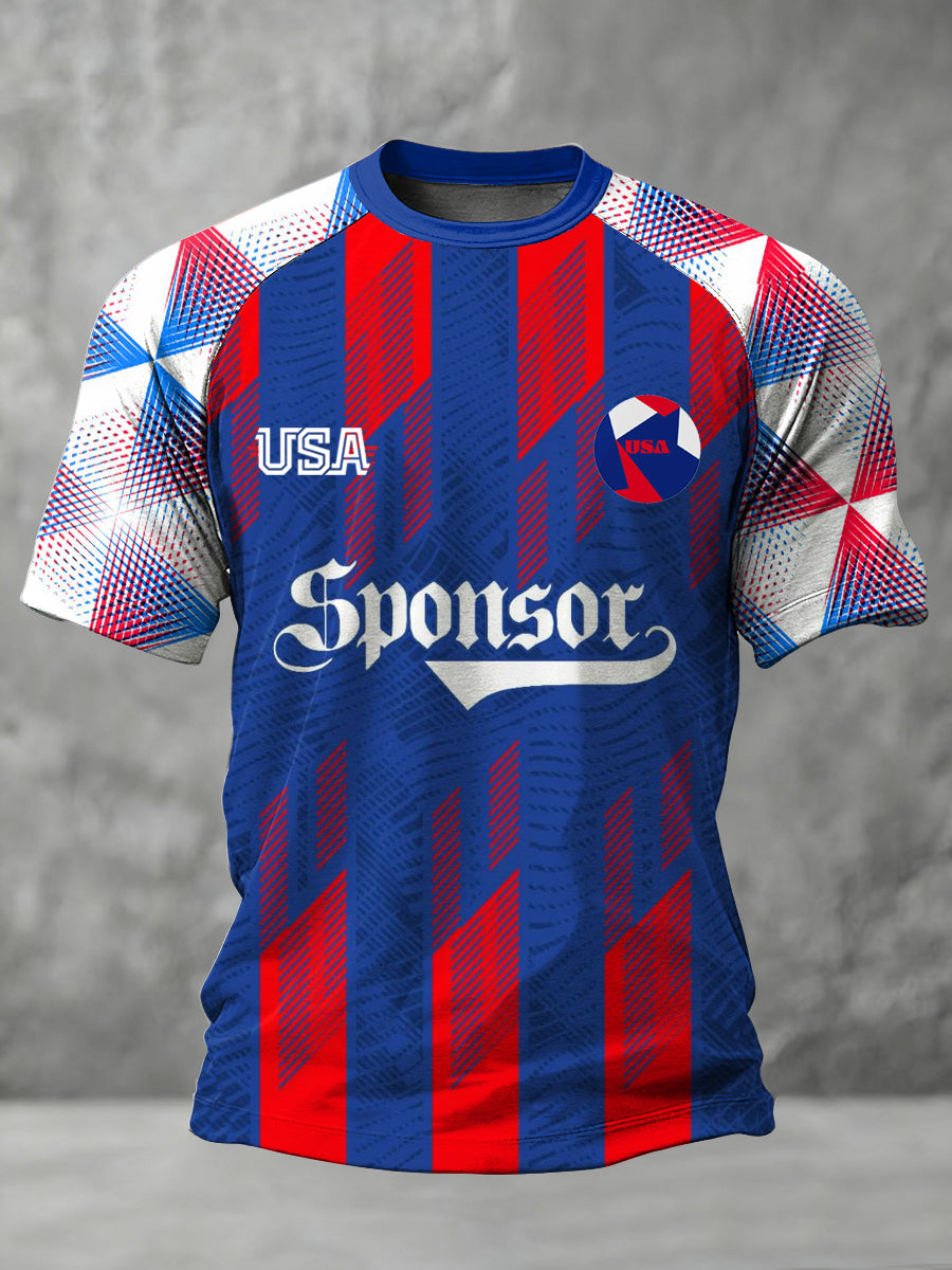 Men's USA Printed Shoulder Inserted Round Neck Short Sleeved T-shirt