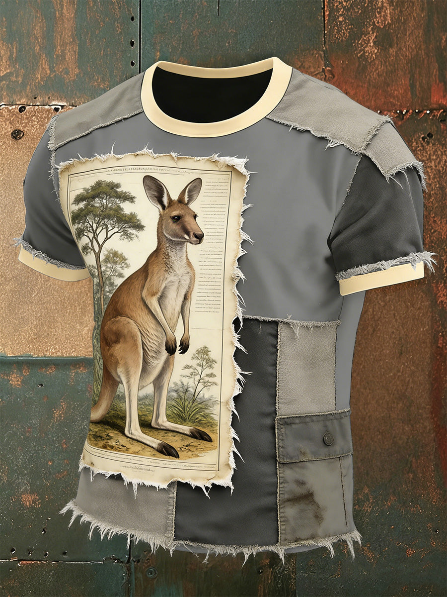 Men's Vintage Australian Kangaroo Art Casual Comfortable Short Sleeve T-Shirt