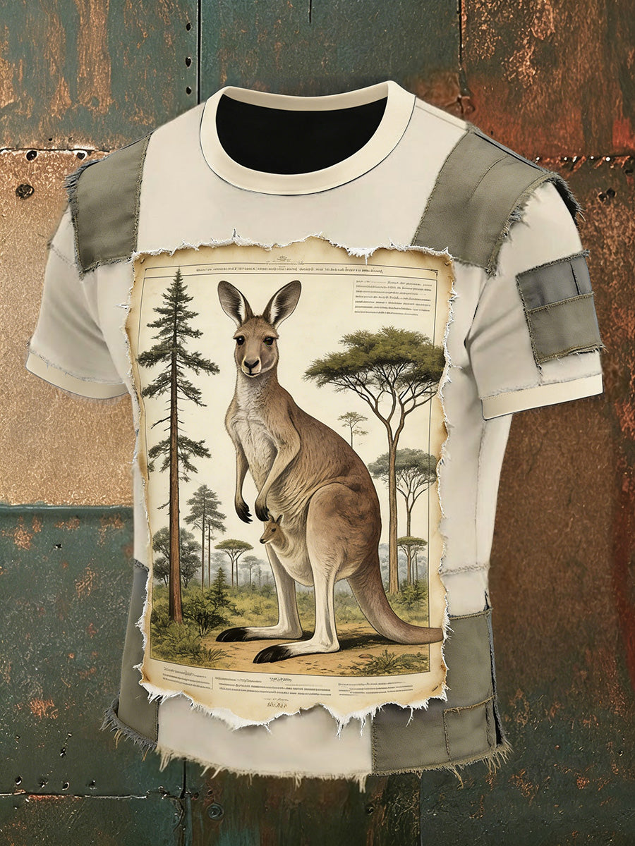 Men's Vintage Australian Kangaroo Art Casual Comfortable Short Sleeve T-Shirt
