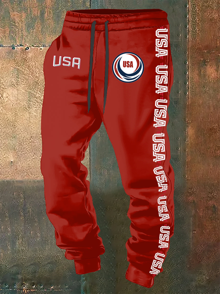 Men's USA Printed Drawstring Sports Pants