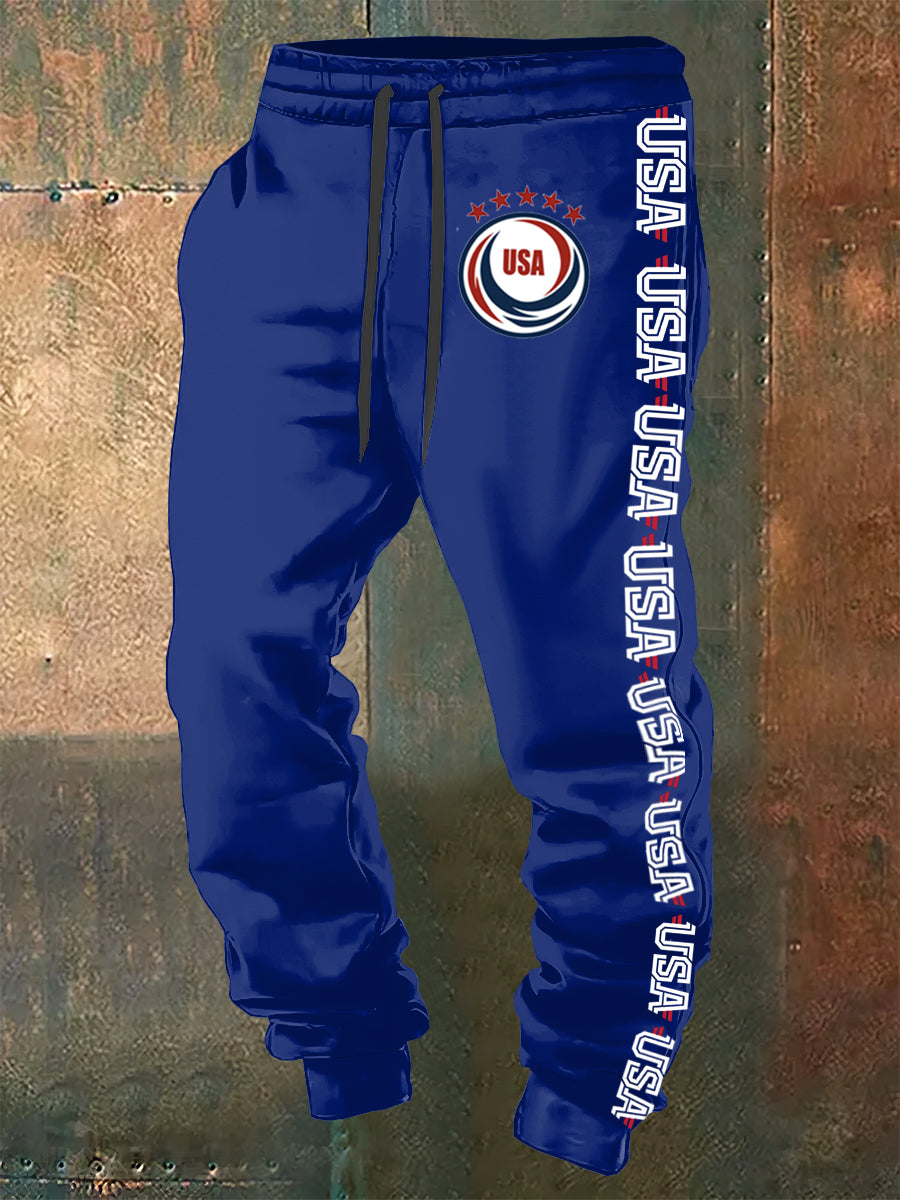 Men's USA Printed Drawstring Sports Pants