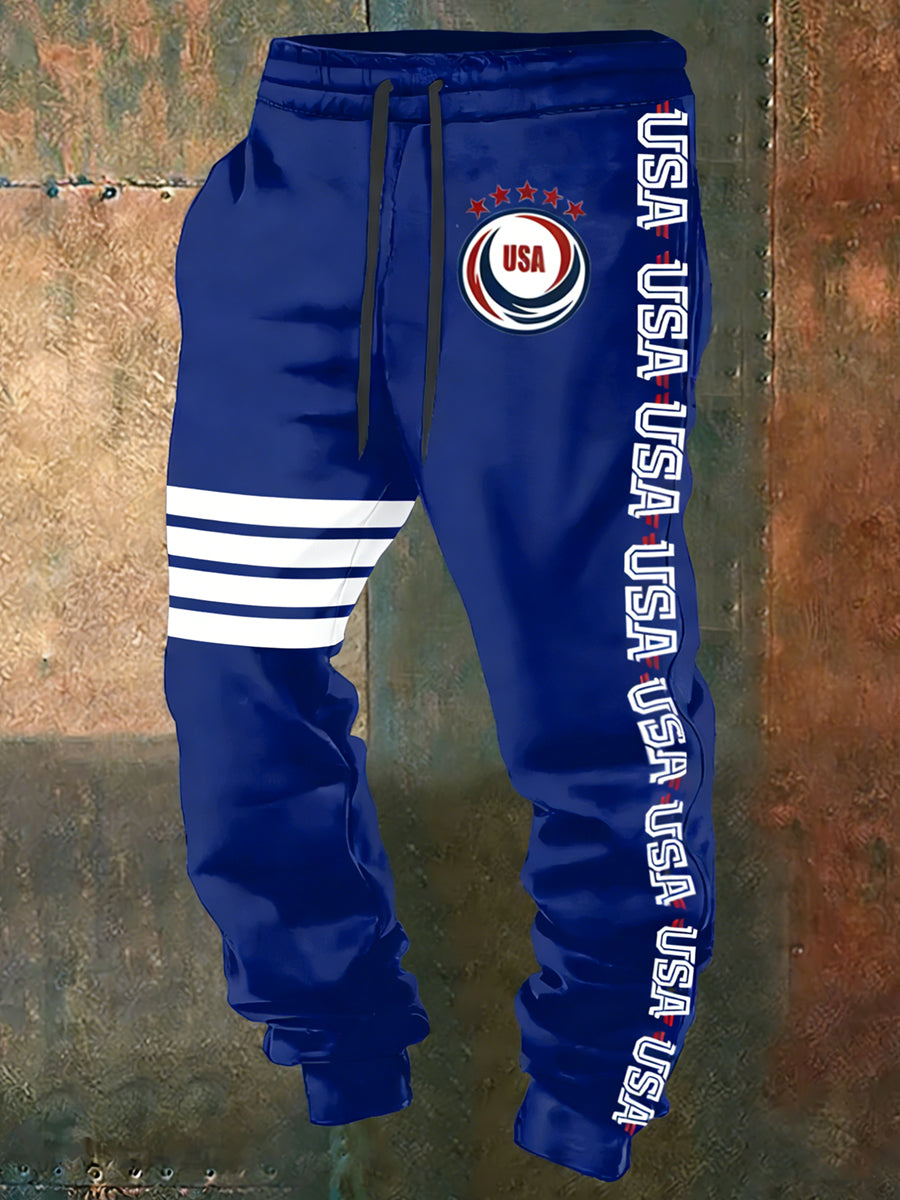 Men's USA Printed Drawstring Sports Pants