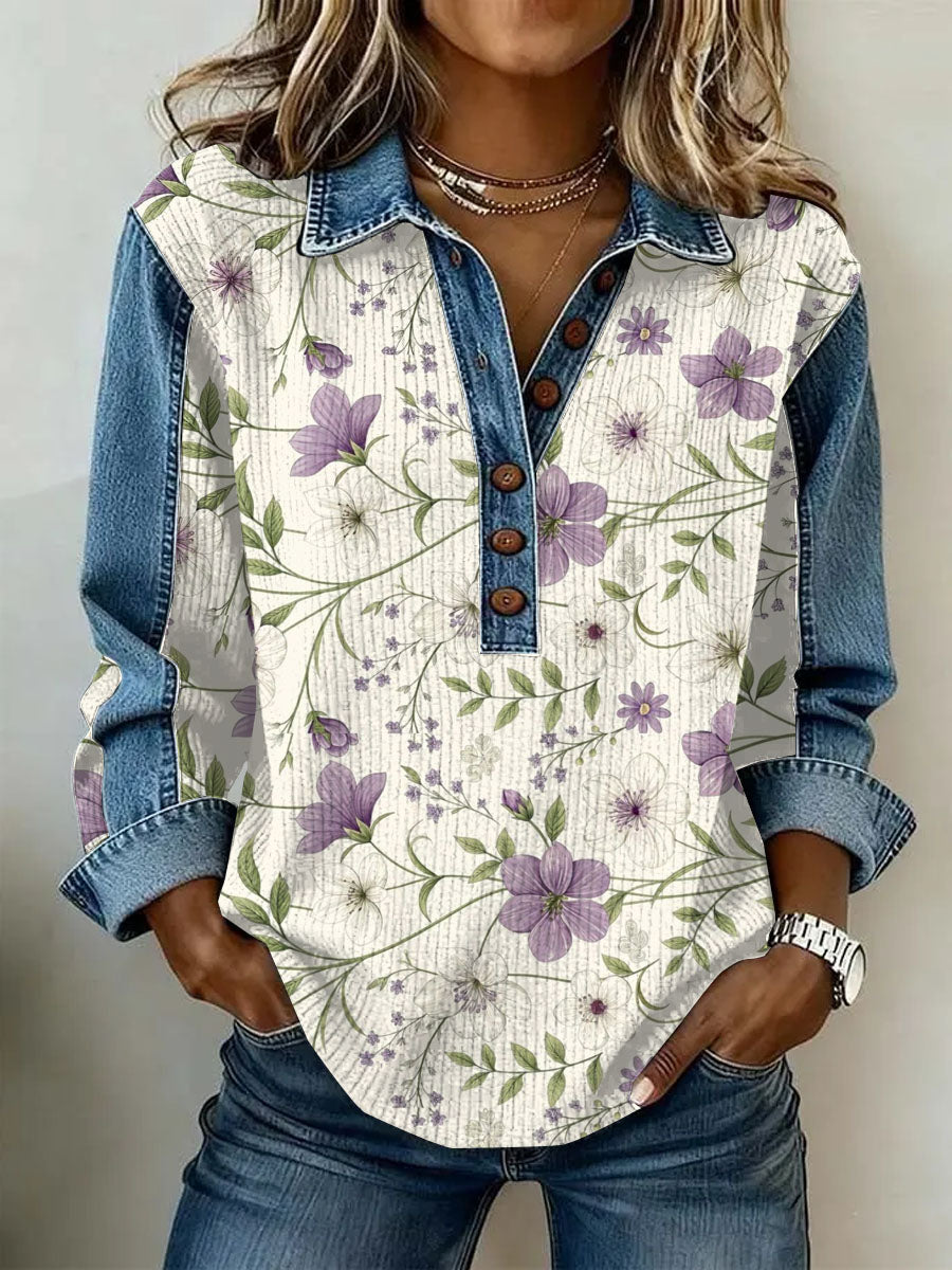 Women's Vintage Floral Print Casual Long-Sleeve Top