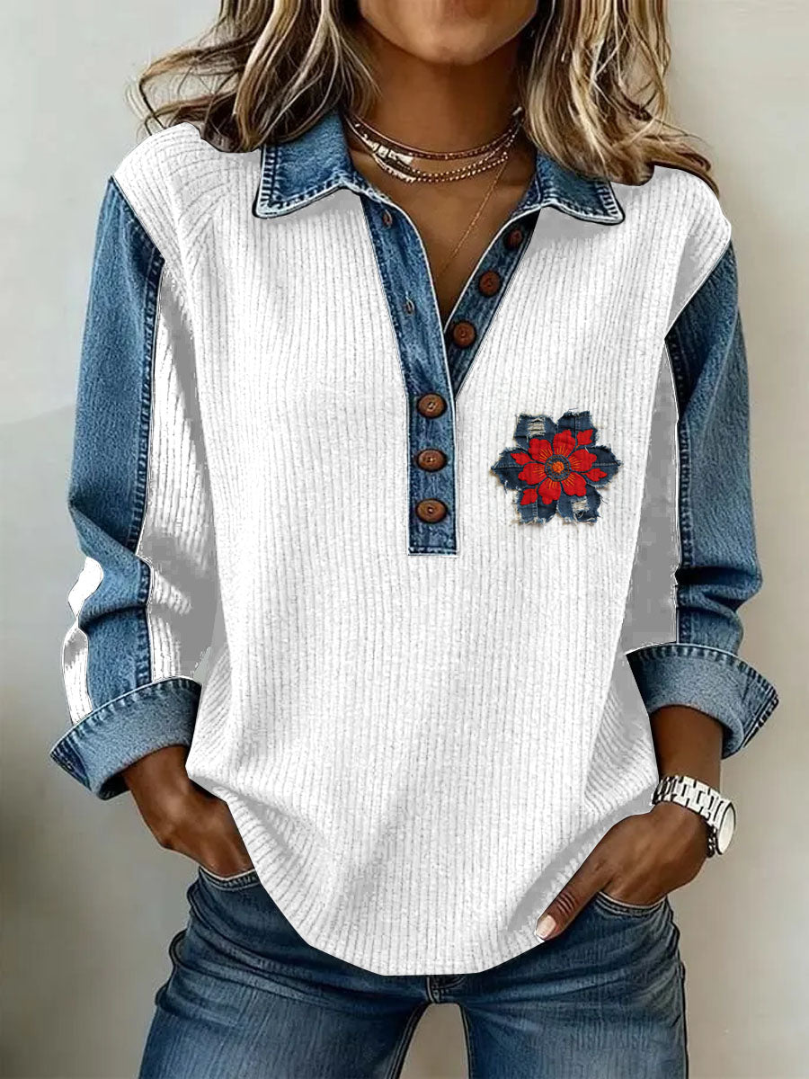 Women's Vintage Floral Print Casual Long-Sleeve Top