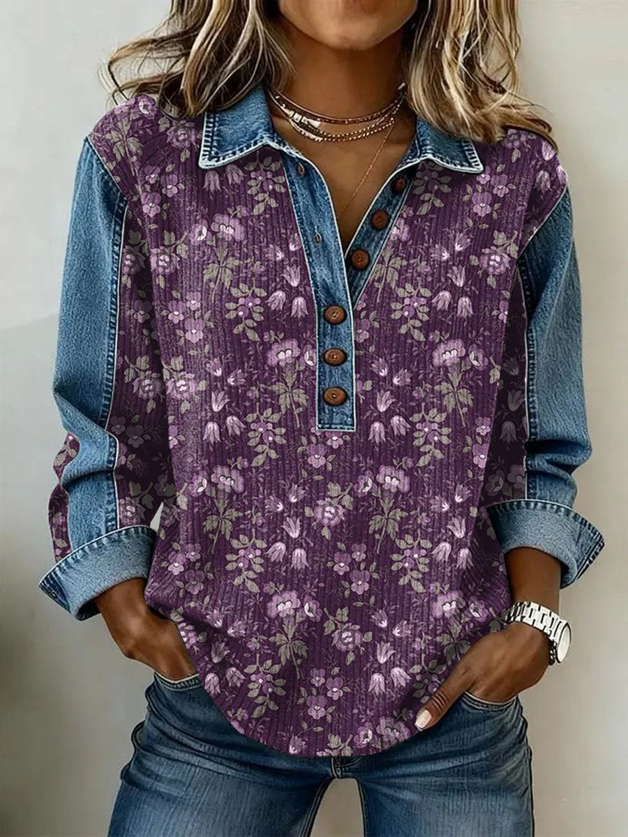 Women's Vintage Floral Print Casual Long-Sleeve Top