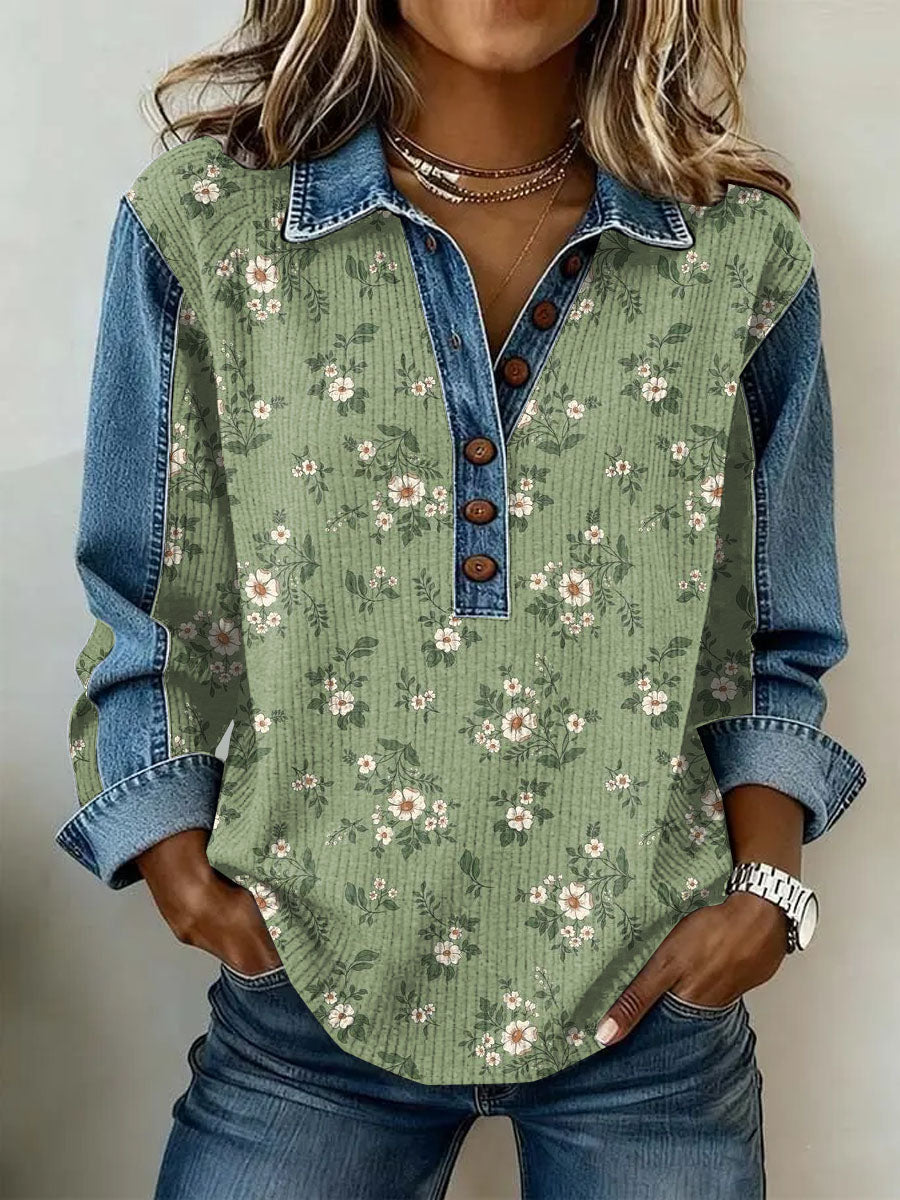 Women's Vintage Floral Print Casual Long-Sleeve Top