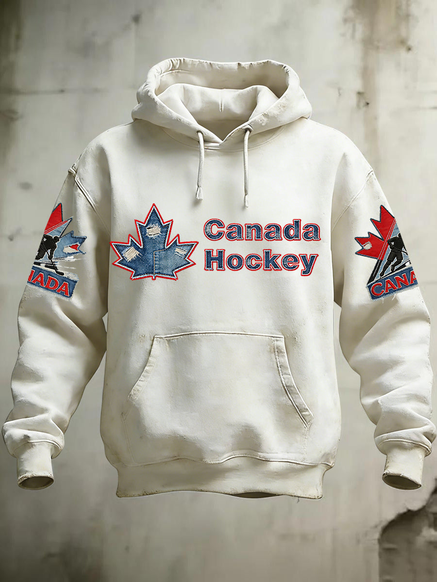 Retro Canadian Hockey Maple Leaf Casual Hoodie