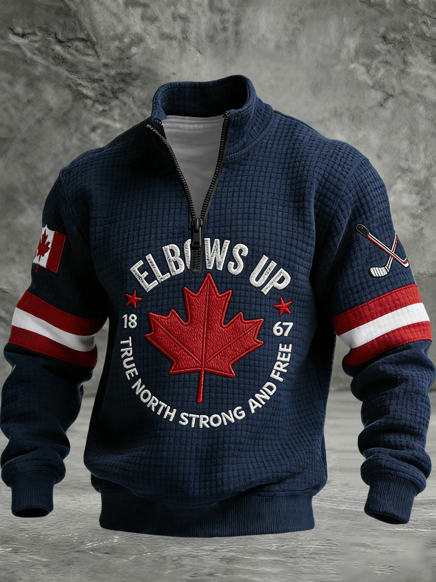 Retro Canadian Hockey Casual Waffle-Weave Pullover