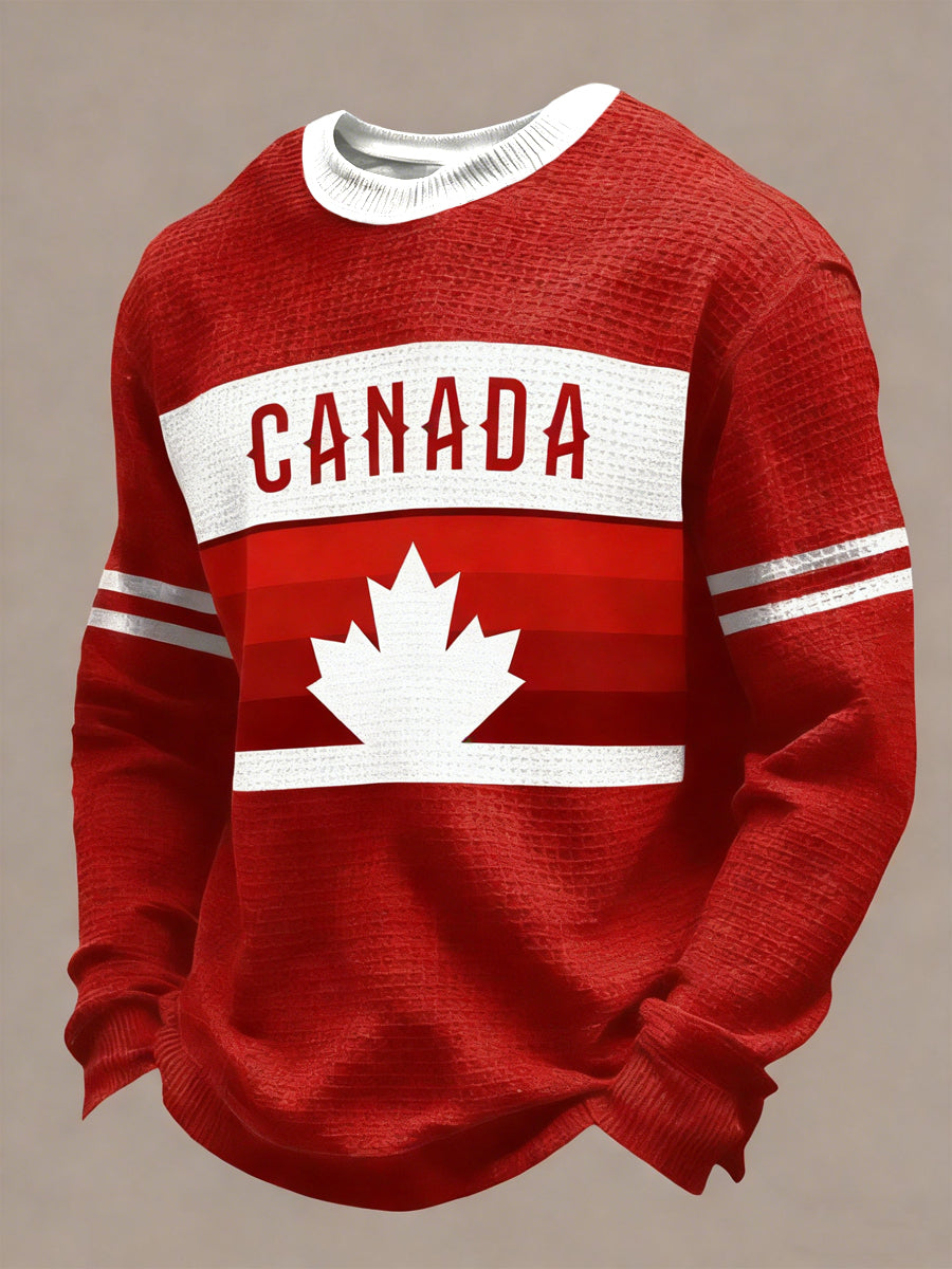 Retro Canadian Hockey Casual Waffle-Weave T-Shirt