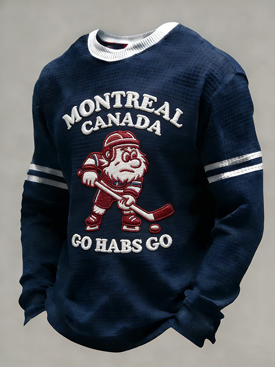 Retro Canadian Hockey Montreal Casual Waffle-Weave T-Shirt